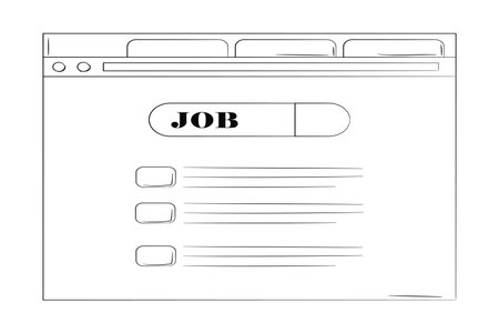 Concept of website for job seeker. Search enghine for finding a position in company. Hand drawn vector illustration designのイラスト素材