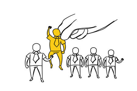 Hand picking special and outstanding employee to be promoted. Sketch vector illustration designのイラスト素材