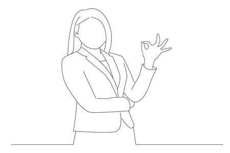 business woman showing OK sign. Outline drawing style art&#xA;のイラスト素材