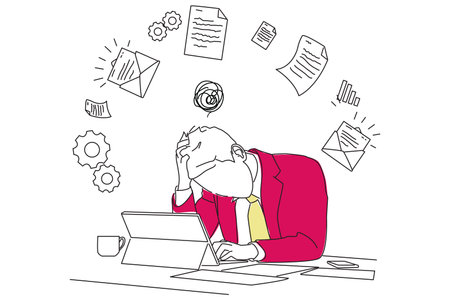 Illustration of frustrated businessman in office. One line art style
のイラスト素材