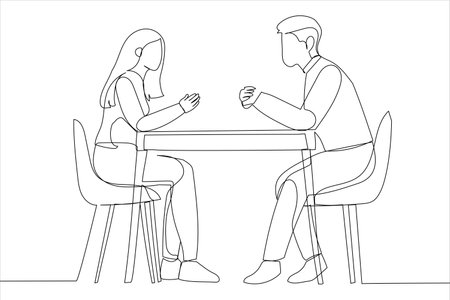 business people sitting at long desk in the office while discussing. One line art style&#xA;のイラスト素材