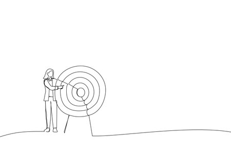 Illustration of businesswoman pointing to the big target. One line style artのイラスト素材