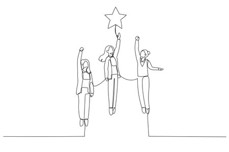 businesswoman team up to stars. Metaphor for winning business teamのイラスト素材