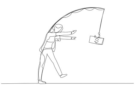 Cartoon of businesswoman walk like zombie live life with money as motivation. Single line art styleのイラスト素材