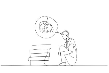 Cartoon of businessman in a state of depression confused concept of mental health. One line style artのイラスト素材