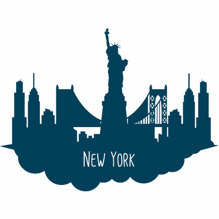 New York city architecture retro vector illustration, skyline city silhouette, skyscraper, flat designのイラスト素材