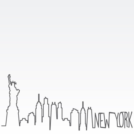 New York City Skyline with Statue of Liberty Outline Illustration Vectorのイラスト素材