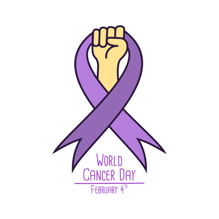 World Cancer Day. Poster Design. Lavender Ribbon. February 4 th. Vector Illustrationのイラスト素材
