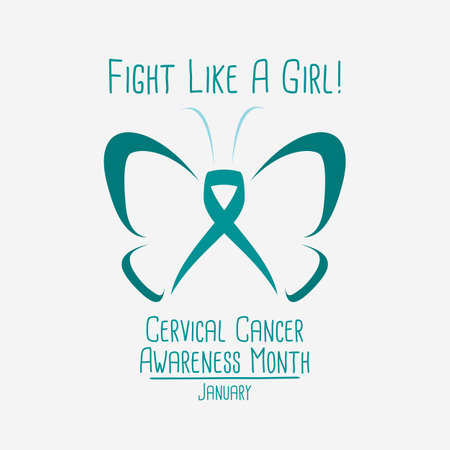 Cervical Cancer Awareness Month vector. Cervical cancer teal awareness ribbonのイラスト素材