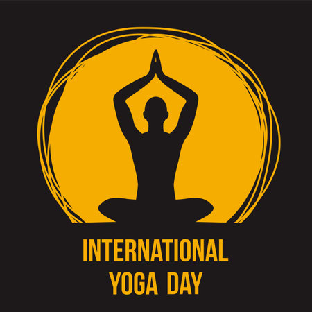 illustration of woman doing asana and meditation practice for International Yoga Day on 21st June design bannerのイラスト素材