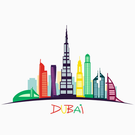 Dubai City skyline detailed silhouette. Travel and tourism background. Vector illustrationのイラスト素材