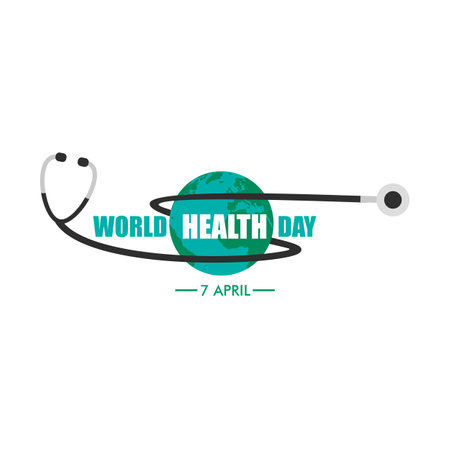 World Heart Day concept, a family holding hands with a heart world and a stethoscopeのイラスト素材