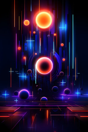 Multi-colored neon lights and figures on a dark background. Abstract creative background. Generated ai.の素材