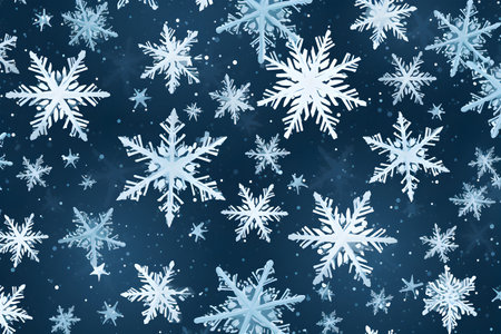 Snowflakes pattern on dark blue background. Christmas or winter card. Holiday concept. Generated ai.の素材