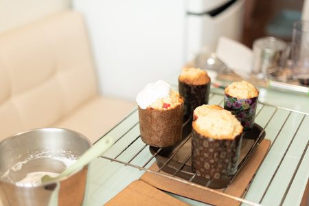 Homemade Easter cakes are ready to decorate at home. Selective focus. Process of cooking at home. High quality photoの写真素材