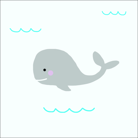 Cute grey whale in ocean wavesのイラスト素材