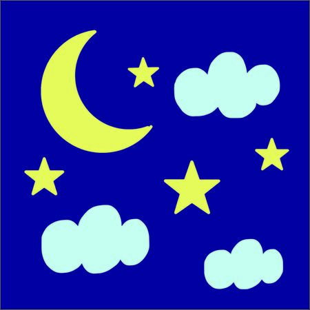 moonlight and blue sky star cloud illustrationの写真素材