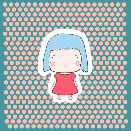 Cute cartoon style drawing little cutie babygirl on doted backgroundのイラスト素材