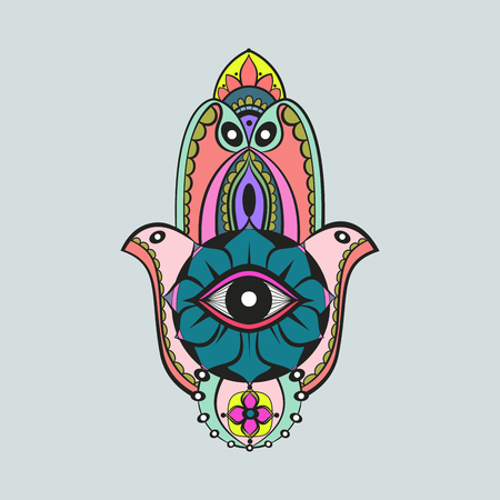 Colorful candycolor bright hamsa Fatima hand protection symbol on white backgroundのイラスト素材