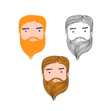 Vector illustration red hair beard hansome man head set on white backgroundのイラスト素材