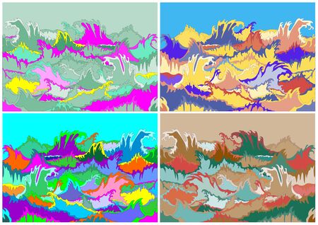 Multicolor ocean sea waves in stormのイラスト素材