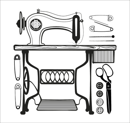 Set of sewing stuff black lines illustrationsのイラスト素材