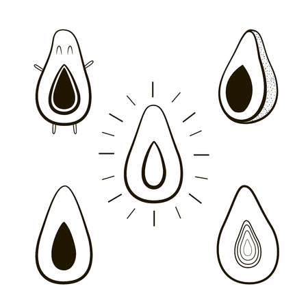 Avocado cartoon funny cute illustration icon set on white backgroundのイラスト素材