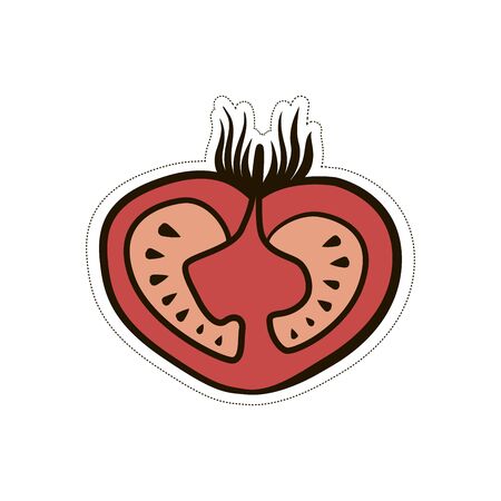 Lush tomato cartoon funny cute illustration on white backgroundのイラスト素材