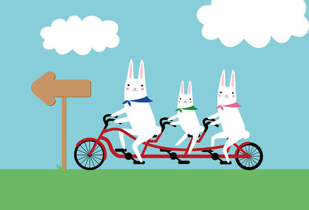 rabbits and a tandem bicycleのイラスト素材