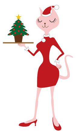 a cat and christmasのイラスト素材
