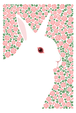 a rabbit and rosesのイラスト素材