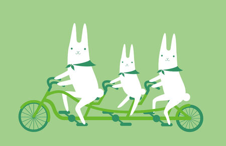 rabbits and cycling のイラスト素材