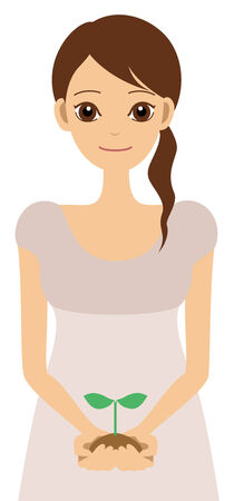 a sprout and a woman のイラスト素材