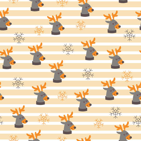 Beautiful christmas seamless pattern with gorgeous deers and snowflake. Vector illustrationのイラスト素材