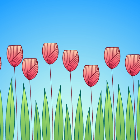 Horizontal image with tulipsのイラスト素材