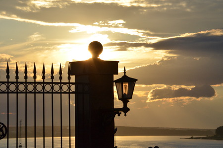 A view of the renovated waterfront Izhevskの写真素材
