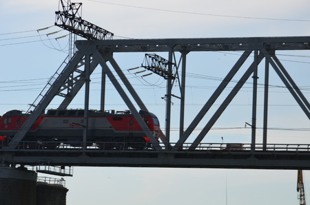 The Novosibirsk Rail Bridge is a railway bridge located at the crossroads of the main branch of Trans-Siberian Railway and the Ob Riverの写真素材