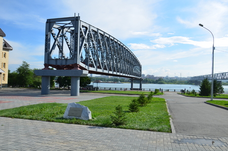 The Novosibirsk Rail Bridge is a railway bridge located at the crossroads of the main branch of Trans-Siberian Railway and the Ob Riverの写真素材
