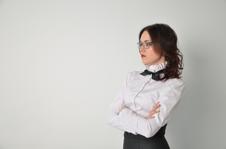 A girl in a strict business suitの写真素材