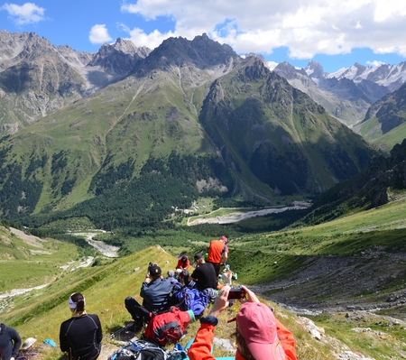 Acclimatization in the foothills of Mount Elbrusの写真素材