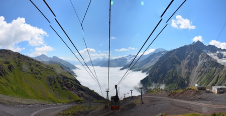 Ascent on a cable car to Elbrus at a height