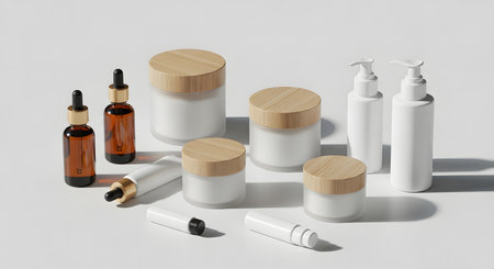 Mockup of cosmetic bottles with pipette. 3d illustrationの素材
