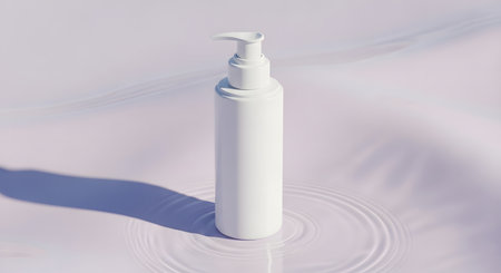 White cosmetic bottle mockup on water ripples background. 3d renderの素材