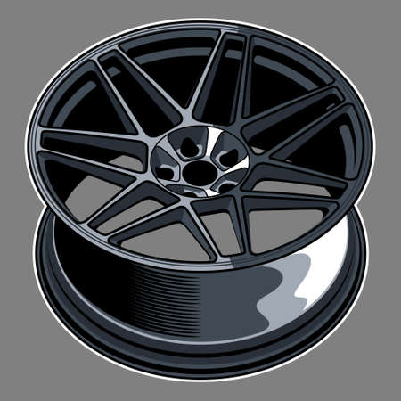 Car wheel illustration for conceptual design. very good for your logo, t shirt, poster, wall art, etc.のイラスト素材