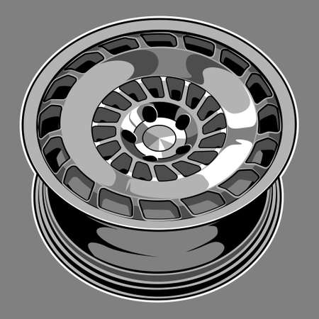 Car wheel illustration for conceptual design. very good for your logo, t shirt, poster, wall art, etc.のイラスト素材