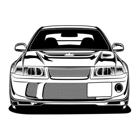 Black And White Car Illustration For Conceptual Design. Good for poster, sticker, t shirt print, banner.のイラスト素材