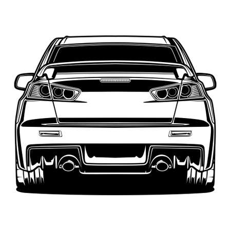 Black And White Car Illustration For Conceptual Design. Good for poster, sticker, t shirt print, banner.のイラスト素材