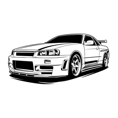 Black And White Car Illustration For Conceptual Designのイラスト素材