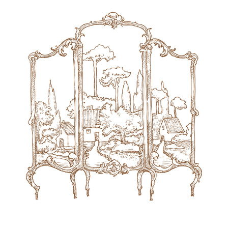 Hand made vector sketch of interior fragments.のイラスト素材