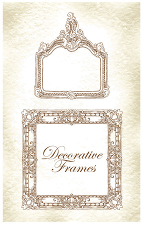 Hand made sketch of ornate frames. Vector illustration.のイラスト素材